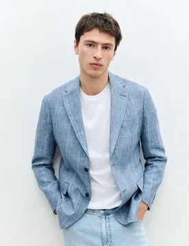 Chaqueta de hombre lino con cuadro gales - Dustin - FashionsVida