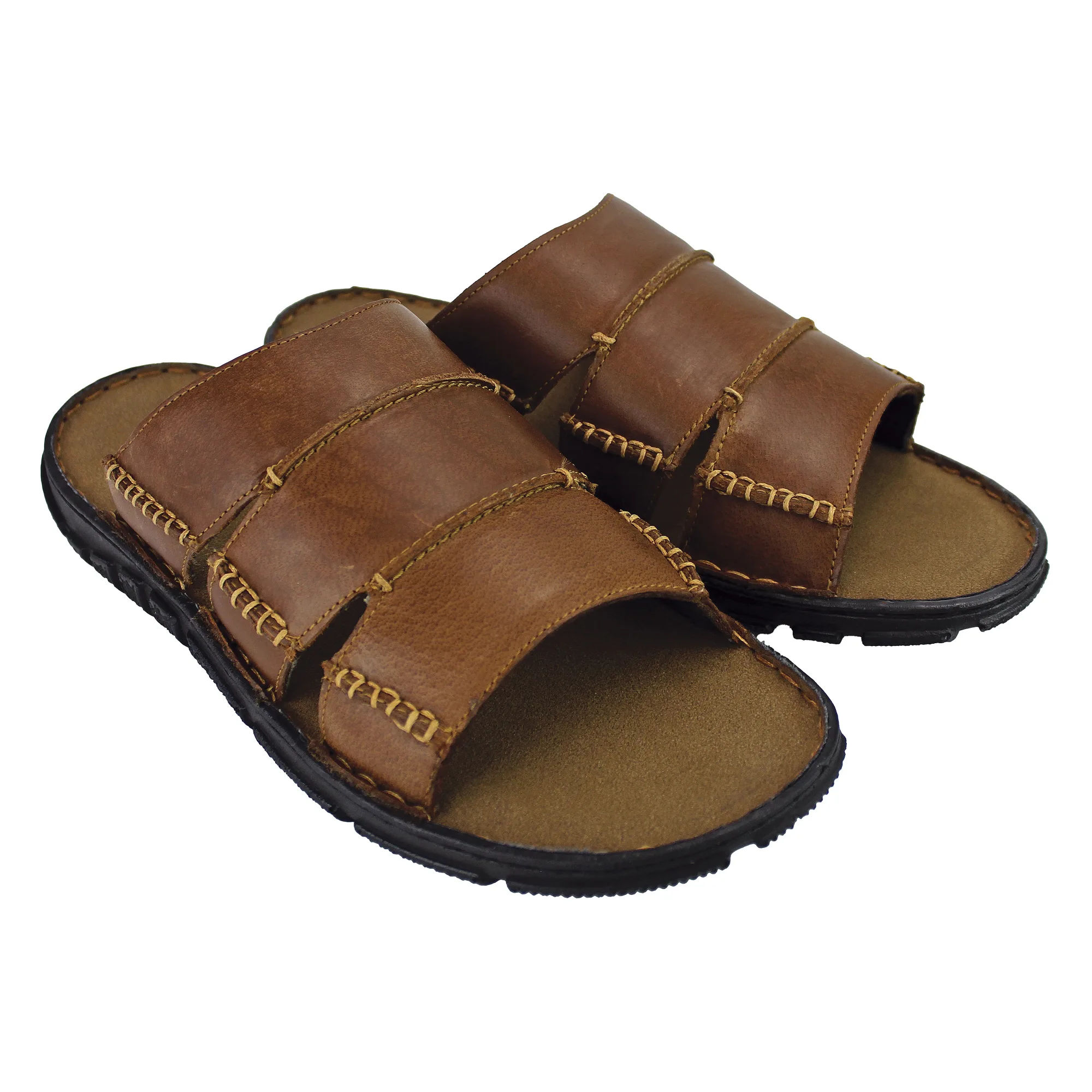 Mens Summer Beach Leather Slip On Slippers - Brown - Size Uk 12 - Dunlop - FashionsVida
