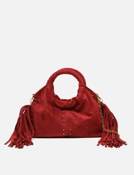 Seysy bolso de fiesta mini efecto ante con flecos y detalles metálicos e bandolera extraíble