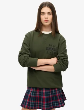 Superdry Damen Grafik Oversized Workwear Sweatshirt mit Applikation, Dunkelgrün - Größe: L - 89.99 - FashionsVida