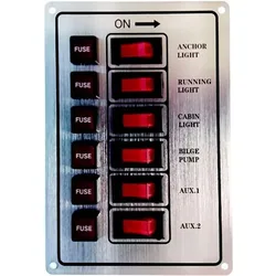 Aluminium 6 Switches Panel With Fuse Holders 15a 12v Silver 115 x 167 mm unisex