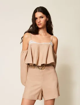 Combi-short en lin mélangé avec dentelle - TWINSET - FashionsVida