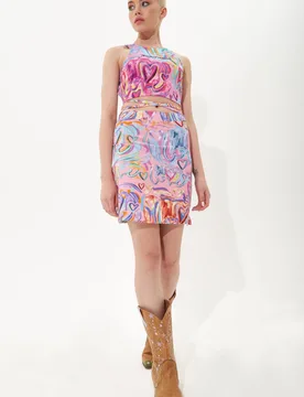 Heart Print Mini Jersey Skirt - Multicolor - Size: L - House of Holland - FashionsVida