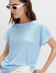Linen Blend Striped T-Shirt Blue Mix female
