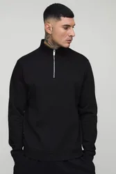 Herren Tall Basic Regular Fit Viertelreißverschluss Stehkragen Sweatshirt Black Größe Small