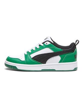Sneakers basse bianche verdi e nere stile basket Rebound V6 Lo Jr 37
