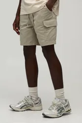 Herren Essenzielle Schmal Geschnittene Cargo-Shorts Mit Elastischem Bund Aus Twill In Mittlerer Länge Stone Größe XS