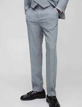 Herren Straight Fit Tonal Check Anzughose Light Grey Größe 32 - boohooMAN - FashionsVida