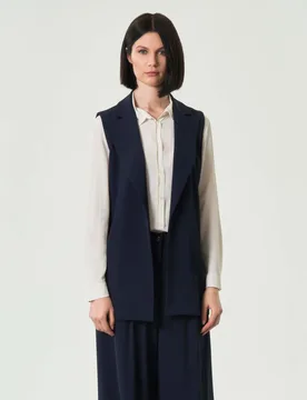 Gilet senza bottoni blu in cady con scollo a rever - Hlo! - FashionsVida