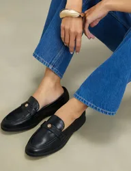 Metal Decal Flat Loafers Black female
