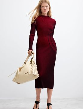 Robe midi en maille irisée, , Rouge, S