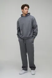 Herren Oversized Boxy Waffel Kapuzen-Trainingsanzug Grey Größe Small