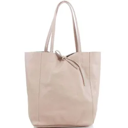 Women's Large Genuine Italian Soft Leather Tie Closure Tote Bag in Light Sand - Light Sand - Size: One Size