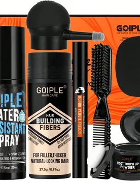 Set de fibra capilar y spray impermeable para hombres - Polvo de fibra capilar, spray de peinado, bolígrafo rellenador de barba, sujeción fuerte, en - Shein - FashionsVida