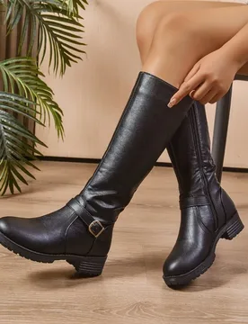 Autumn New Style Belt Buckle Retro Women's Boots, Large Size Round Toe Side Zipper High Top Long Boots Women's Shoes，36-43 - Aliexpress - FashionsVida