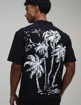 Men's Oversized Short Sleeve Contrast Palm Print Shirt Black Size Small Black S - boohooMAN - FashionsVida