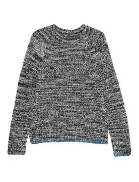 Premium Mohair Wool Blend Crewneck Sweater with Contrasting Hand-Stitched Details