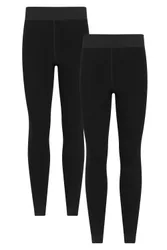 Womens Fluffy Fleece Lined Thermal Leggings 2-Pack - Black - Black - Size: M