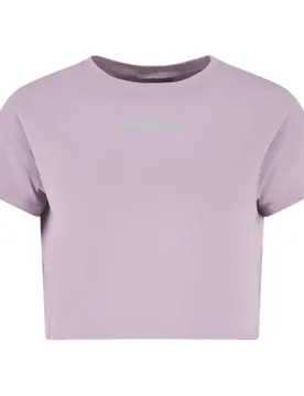 Loose Crop Short Sleeve T-shirt Purple L - Osaka - FashionsVida