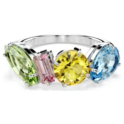 Anello Gema, Taglio misto, Multicolore, Placcato rodio 52