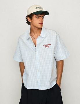 Chemise À Manches Courtes Boxy Fit Brodée Xs Bleu Clair