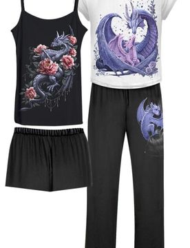 Schlafanzug - Maternal Instincts - F 4Pc Gothic Pyjama Set - S bis XXL - für Damen - Größe L - schwarz/weiß - Frauen - female