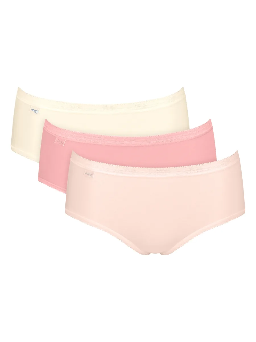 Womens Basic+ Midi 3 Pack Briefs - Pink Polyamide - Size Small - Sloggi - FashionsVida