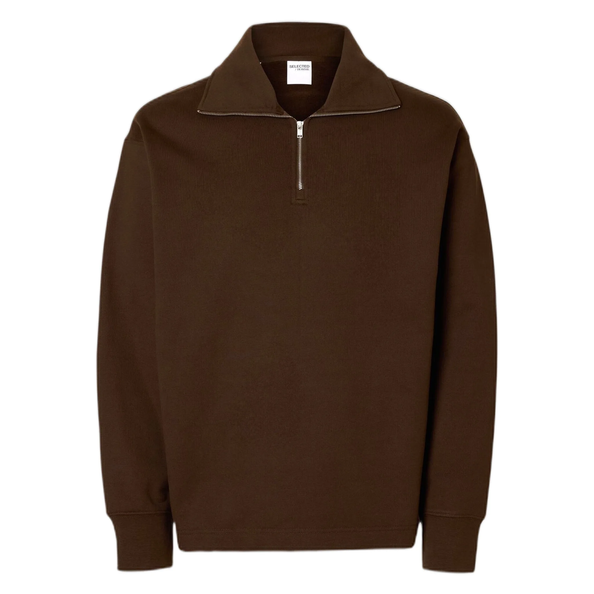 Felpa relax aron ls half zip sweat - marrone - Selected - FashionsVida