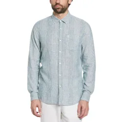 Mens Pacific Long Sleeve Cotton Linen Ecovero Shirt - Male - Blue - Large