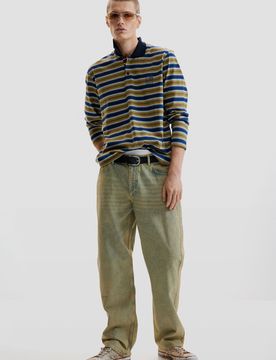 Pantalon en jean teinté, , Coton, Vert, 28