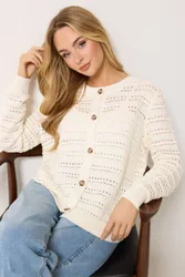 Women's Crochet Cardigan Sweater in Cream Size: 10-12 - Cream - Size: 10-12
