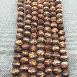 Strands Matte Round Brown Tibetan One Line Striped Antique Agates Loose Beads MY0360