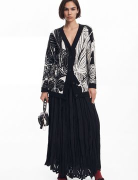 Cardigan imprimé, Noir, S