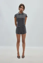 Micro-Stoffshorts mit Knöpfen Graumeliert 40