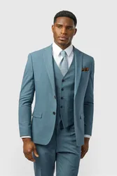 Mens Single Breasted Two Button Slim Fit Suit Jacket - Blue/dark Grey - Size 48 (Chest)