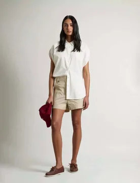 Camicia smanicata bianca in popeline di cotone - Woolrich - FashionsVida