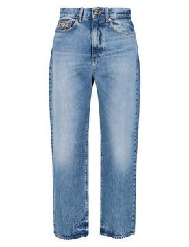 Men's Cotton Denim Jeans with Calf Leather Trim