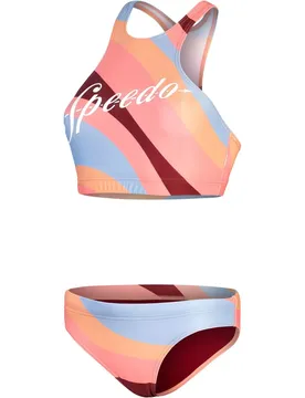 Printed Logo Volley Damen Badeanzug, rot 36