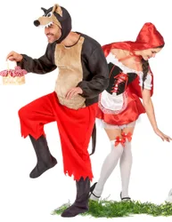 Erwachsenen-Paar-Verkleidung Rotkäppchen und der böse Wolf - rot/weiß/braun