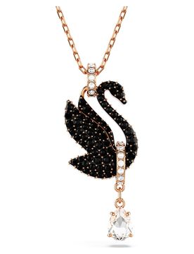 Pendente Swan, Cigno, Nero, Finitura oro rosa 18K OS