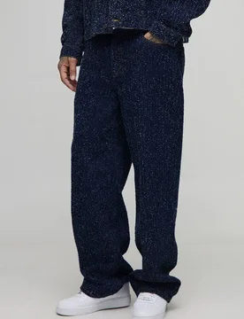 Herren Tall Strukturierte Denim Relaxed Fit Jeans Hosen Indigo Größe 36 - boohooMAN - FashionsVida