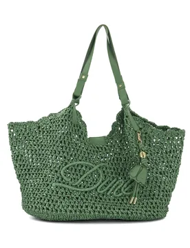 Womens Accessories Dewdrop - Raffia Logo Shoulder Bag - Green - One Size - Dune london - FashionsVida