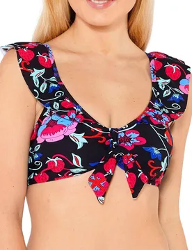 Women's Bardot Frill Tie Front Bikini Top in Black Size: 14 - Black - Size: 14 - Beachcomber - FashionsVida