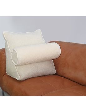 Schurwoll-Rückenkissen mit Nackenrolle weiss