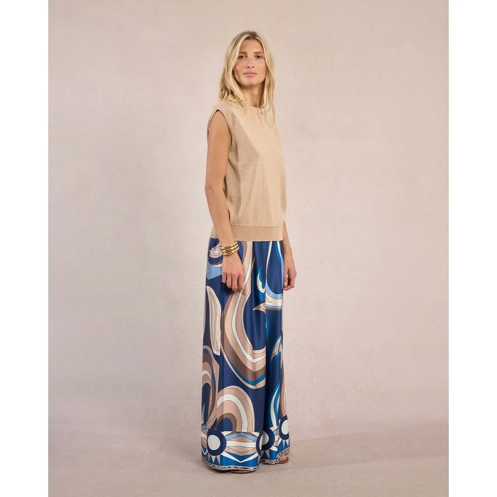Jersey de mujer de manga corta en tejido brillante - Molly Bracken - FashionsVida
