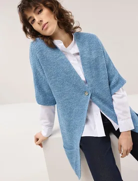 Longstrickweste mit Kimonoärmeln, normale Größen, Farbe Blau, 46, modisch: Kimonoschnitt schmeichelnde Longform Damen - Walbusch - FashionsVida