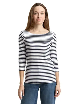 Maglietta A Maniche 3/ 105015 Offwhite Navy Blue Stripe S