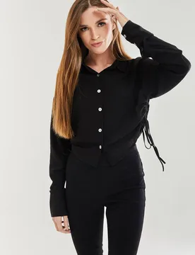 Black Tie Side Blouse - Black - Size: L - Liquorish - FashionsVida