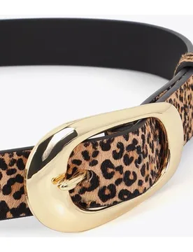 Cinturón con hebilla de mujer fino de piel con estampado animal print - Lola Casademunt - FashionsVida