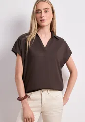 Blusenshirt mit Hemdkragen und Elastiksaum female Braun